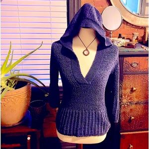 Super cute deep  v-neck sweater with hood